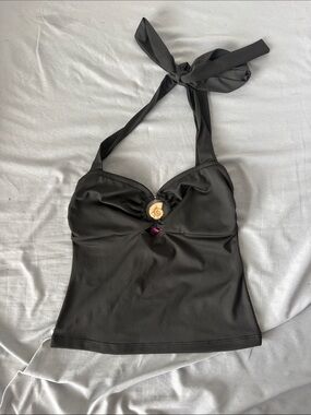 Edikted Black Halter Tank Top with Decorative Ring
